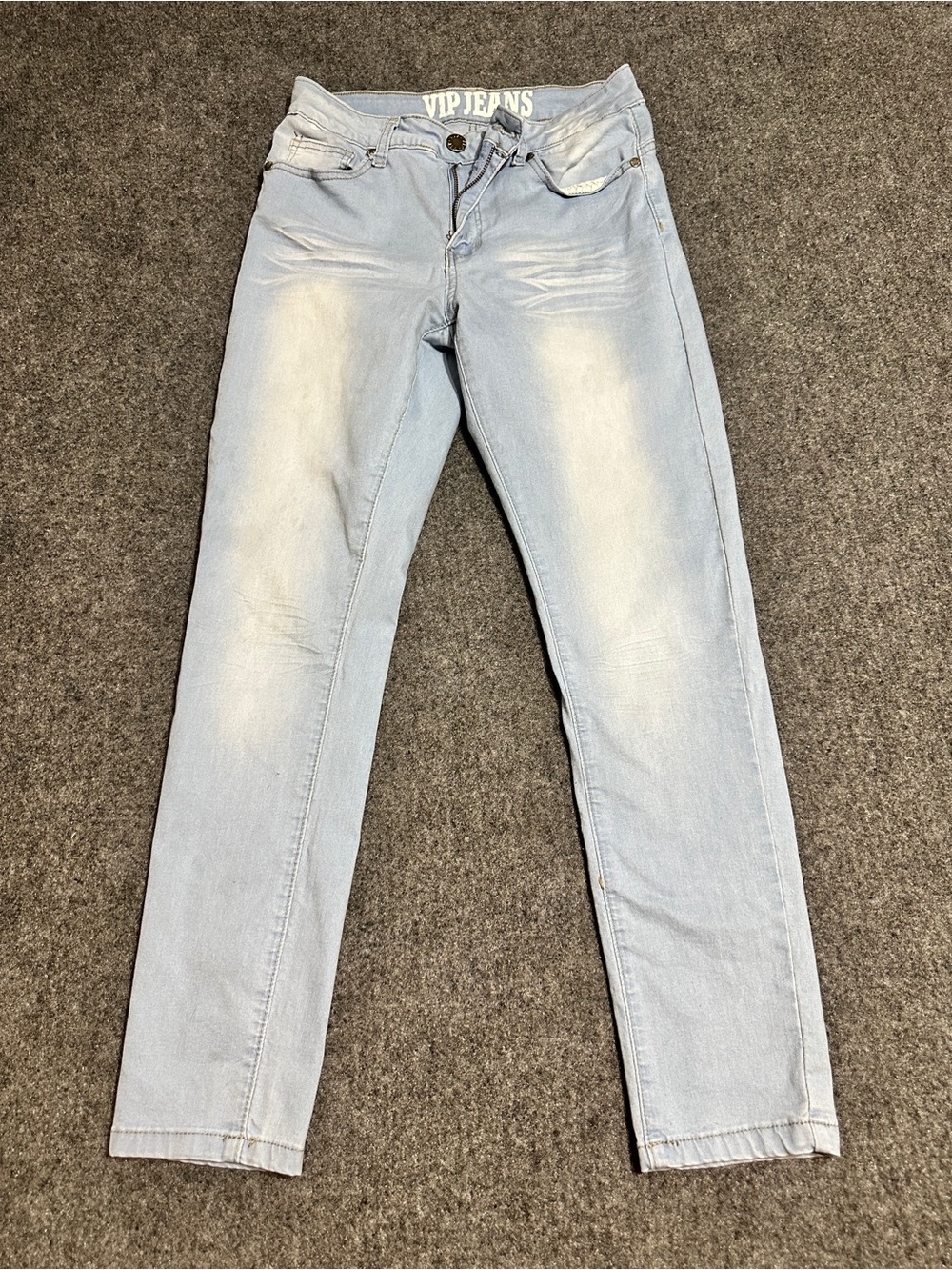 Light wash stretch skinny jeans from VIP Jeans featuring faded whiskering detail